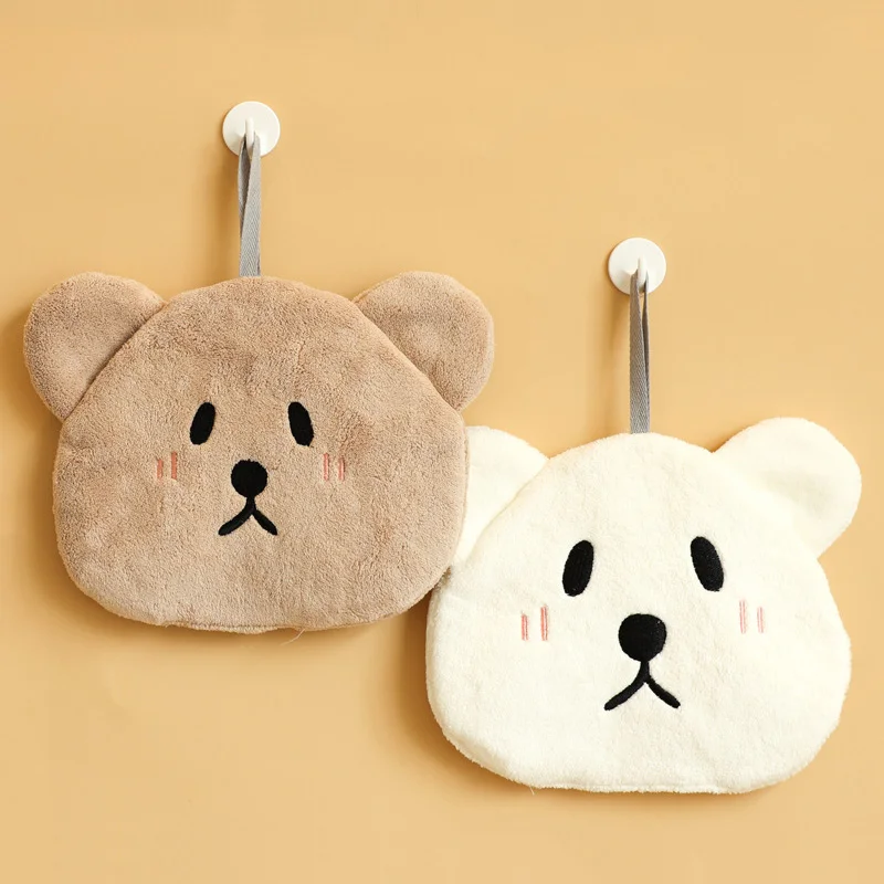 

Cartoon Bear Hand Towel for Kids Soft Coral Velvet Quick Absorbent Wipe Handkerchief Bathroom Kitchen Cleaning Cloths Towels