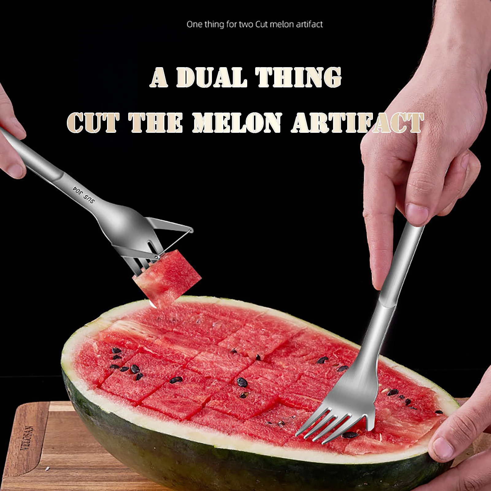 

1pcs Stainless Steel Refreshing Watermelon Cubes Cutter Watermelon Slicer Fruits Cake Cutting Serving Tools Kitchen Accessories