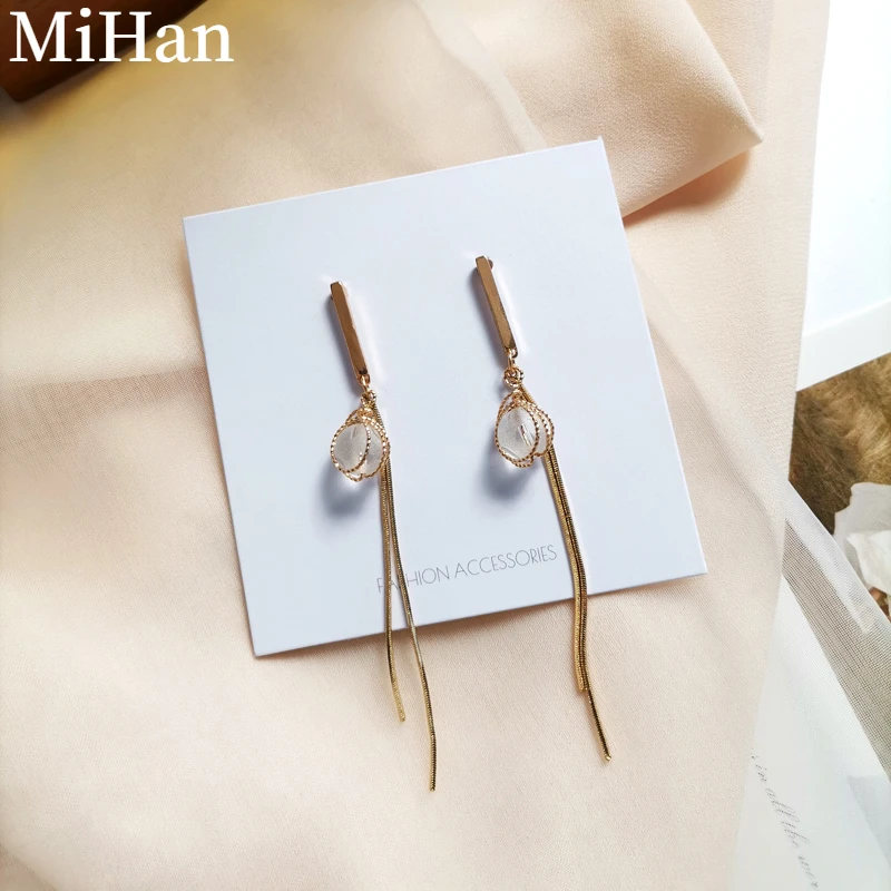 

Mihan 925 Silver Needle Glass Earrings Popular Design Hot Selling Long Metal ChianTassel Earrings For Women Girl Party Gift