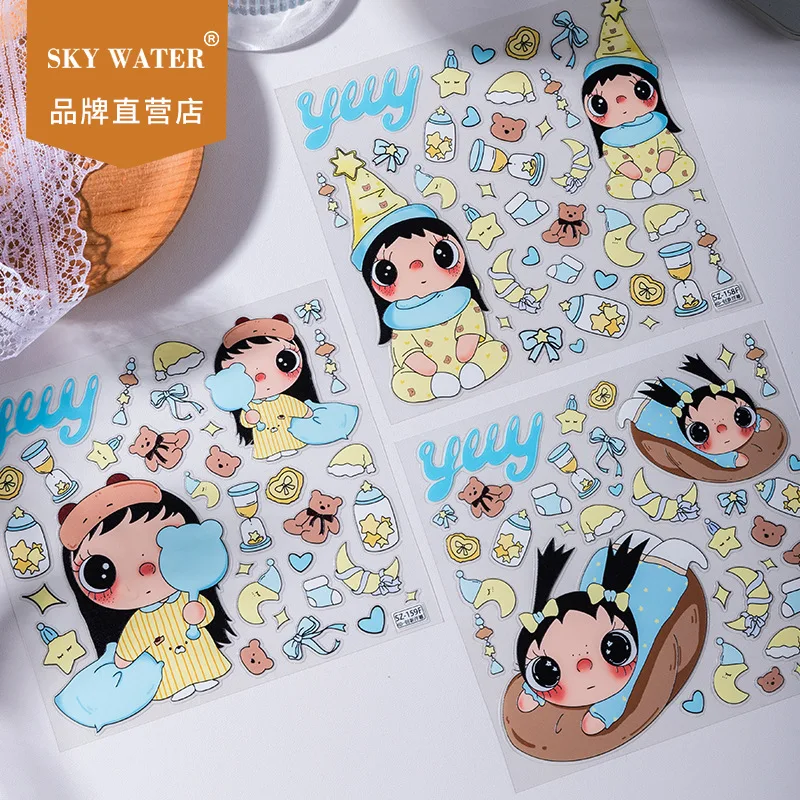 Фото Наклейки Yuyu Flower Season Girl Blue Yuyu Relief Jelly, водонепроницаемые 3D DIY стикеры для рабочего стола, кружек, планшетов, украшения, подарок №1