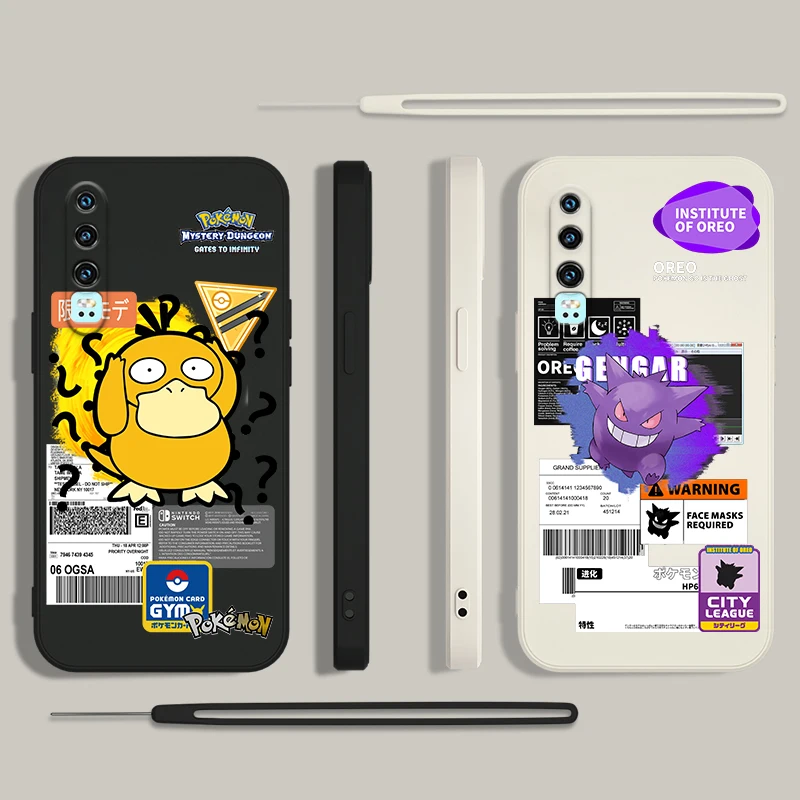

Pokemons Mewtwo Gengar Psyduck Phone Case For Huawei Y9S Y9A Y9 Y6 Nova Y70 9 8 P50 P40 P30 P20 Pro Lite E 5G Liquid Rope