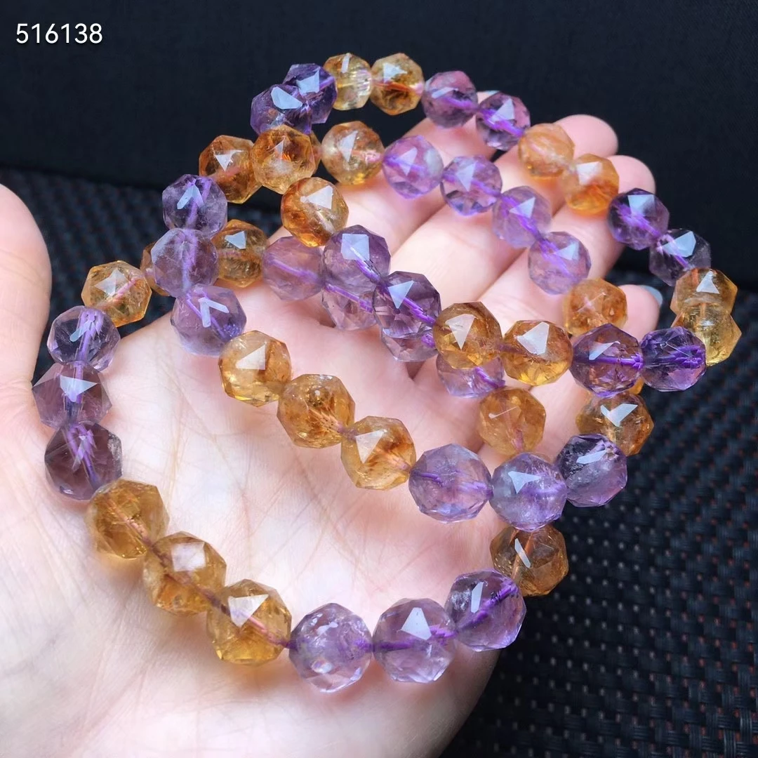 

Natural Ametrine Yellow Purple Quartz Faceted Beads Bracelet Jewelry Women Men 9mm Citrine Amethyst Crystal Bracelet AAAAA