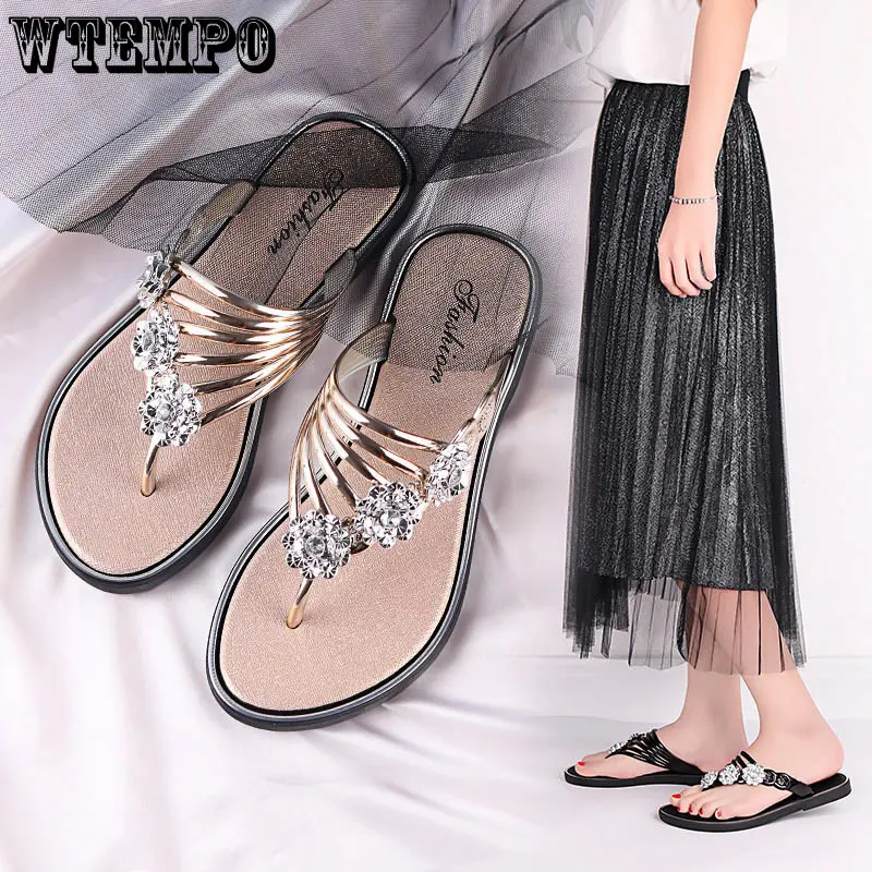

WTEMPO Women's Comfortable Summer Flat Flip Flops Fashion Slippers Flower Lightweight Sandals Non-slip Party Beach Shoes