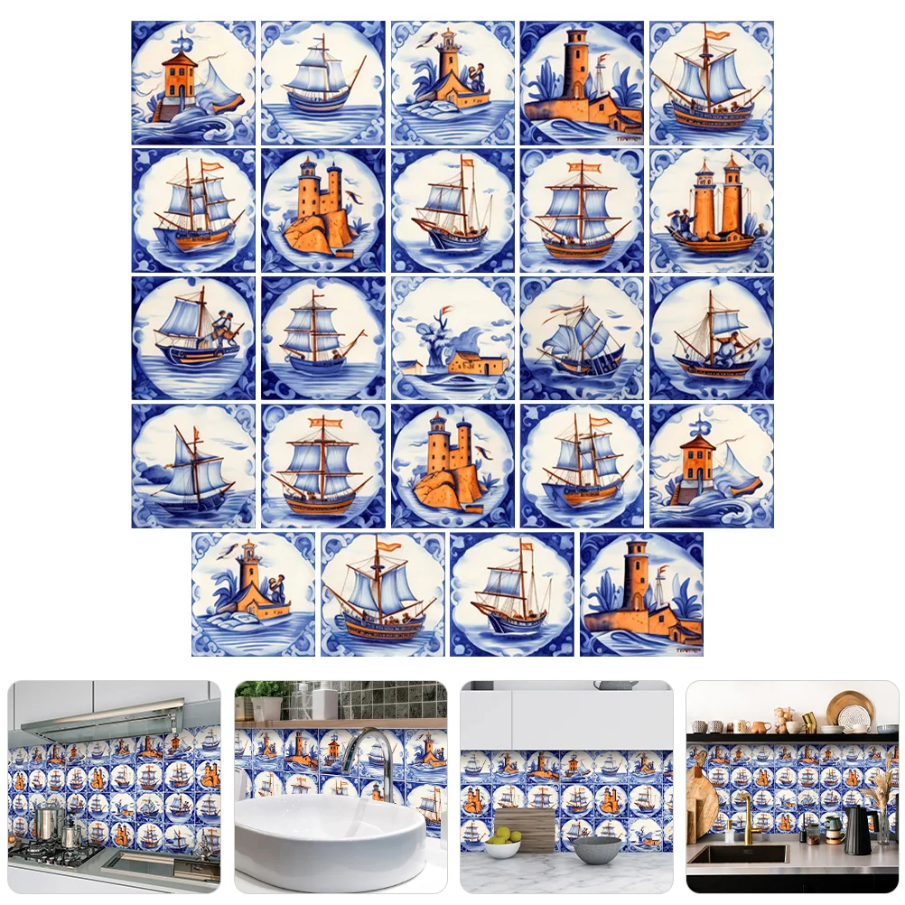 

Antique Tile Stickers DIY Decor Tiles for Bathroom Square Decorative Backsplash Kitchen Background