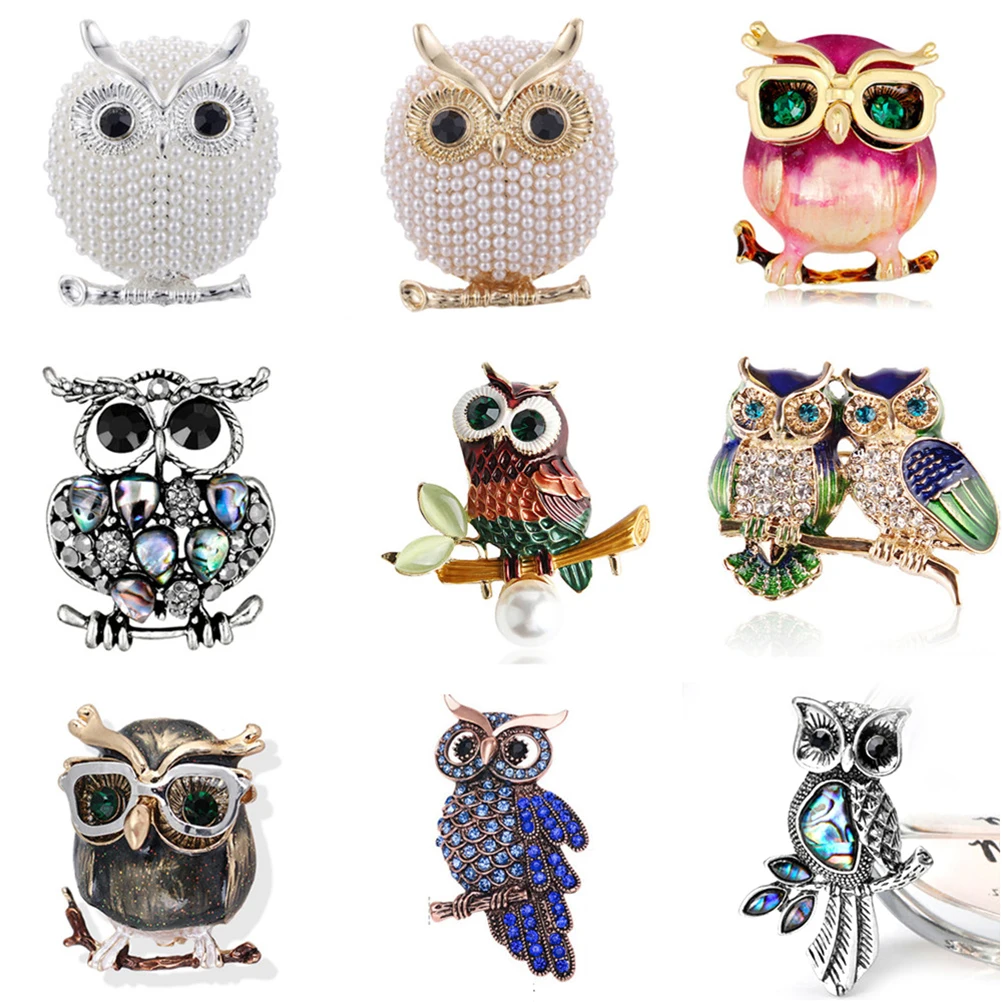 

Blue Eyes Enamel Pins Rhinestone Couple Owl Brooch Animal Brooches For Women Men Clothes Scarf Buckle Collar Jewelry Pins