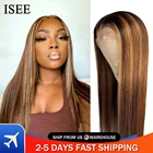 ISEE HAIR Straight Highlight Wig Human Hair Wigs For Women 13X4 Lace Frontal Wig Ombre Malaysian Straight 13X1 Lace frontal Wig