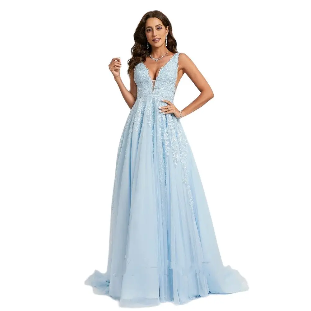 

Роскошное вечернее платье Дубай небесно-голубое платье А-силуэта с V-образным вырезом и аппликациями кристаллы арабские Длинные платья для выпускного вечера женские свадебные платья