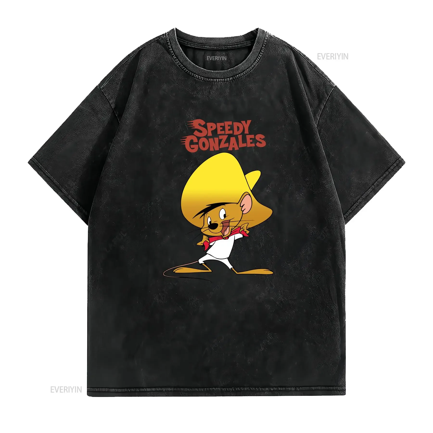 Фото Speedy Gonzales Ретро футболка с персонажем мультфильма винтажная стираная универсальная дизайнерская одежда уличная дышащая растянутая одежда №2