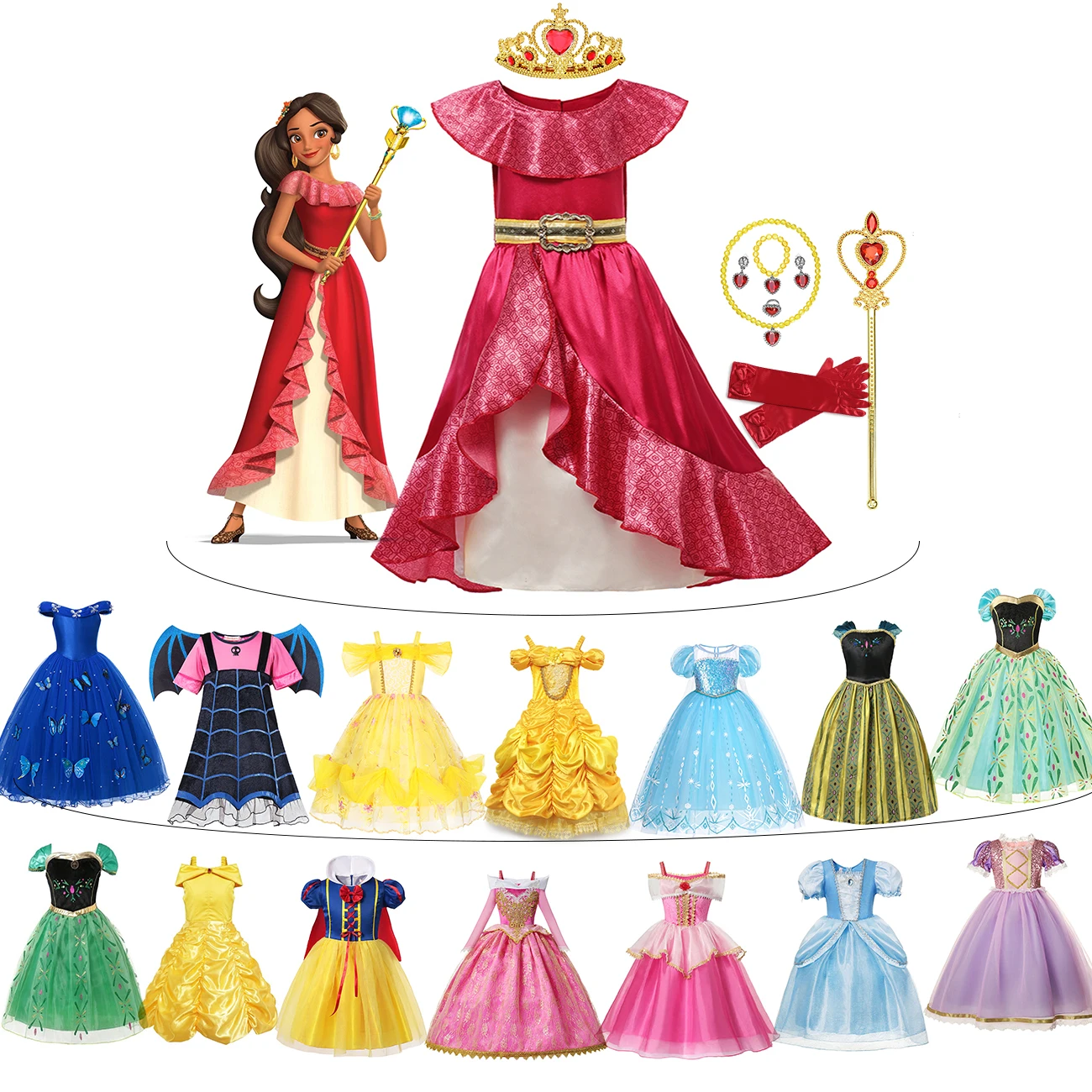 Disney Girl Princess Dress Elena Cosplay Costume Jasmine Elena Anna Elsa Costumes Cendrillon Rapunzl Belle Arier Snow White Dres