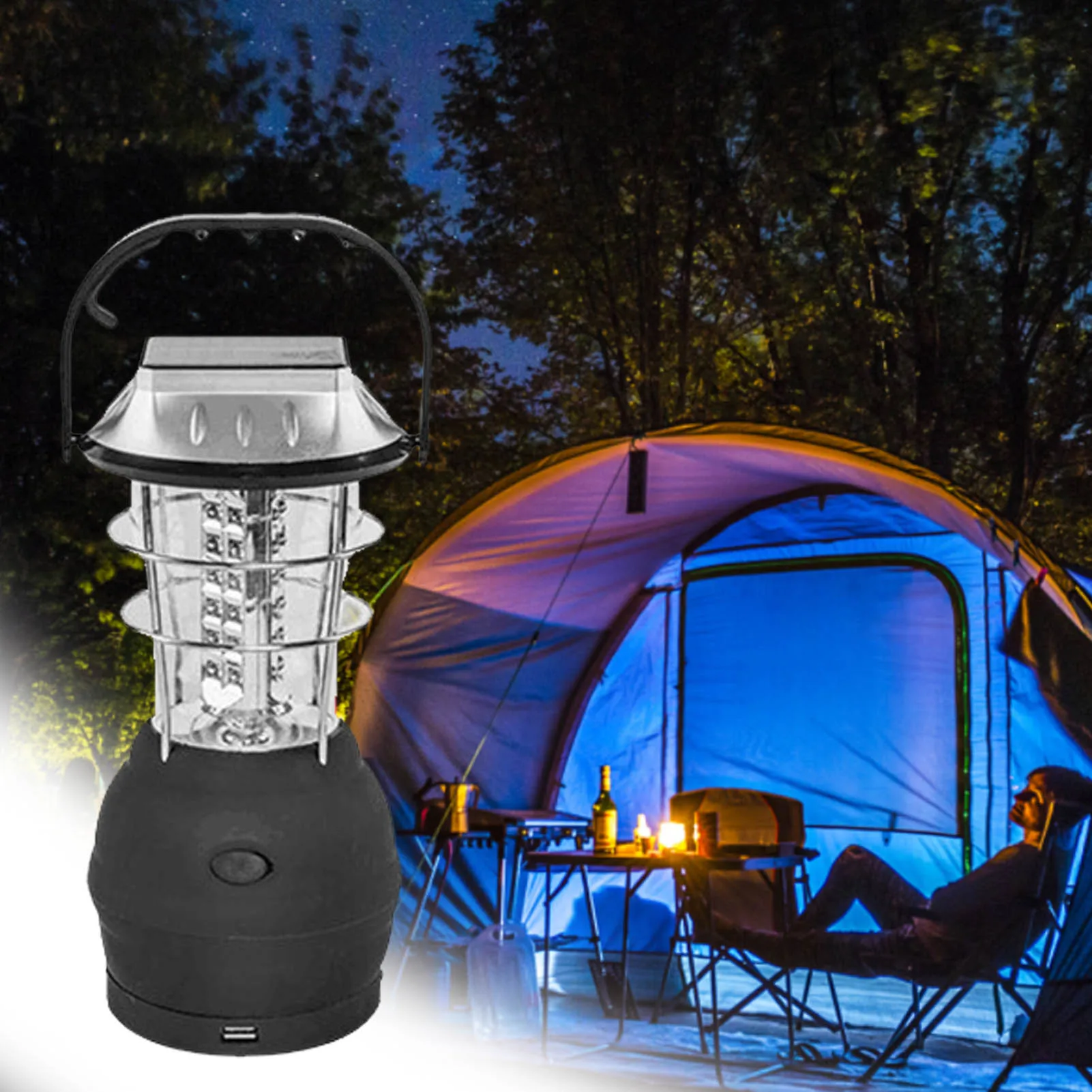 

36 LED Solar Lantern With 5 Modes Hand Crank Dynamos Camping Emergency Light USB/ Battery/ Car Charge Camping Gear