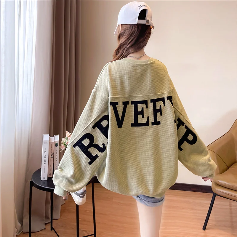 

Тонкий свитер с круглым вырезом и надписью на спине, Женский Свободный Топ средней длины для отдыха на осень и зиму, женская одежда