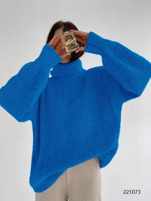 

Зимний женский свитер с высоким воротом, теплый вязаный пуловер, толстый теплый мягкий Топ оверсайз с рукавами, свитера для женщин, джемперы