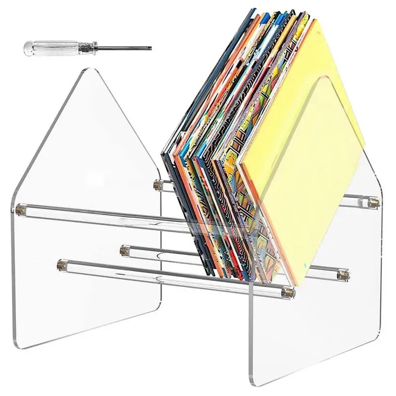 Clear Acrylic Vinyl Desktop Record Display Rack Stand CDs Storage Holder Countertop Album Collection Organizer