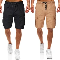 2022 summer new mens shorts solid color drawstring multi pocket casual pants euro size men clothing running shorts cargo shorts