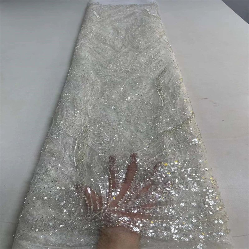 

African Lace Fabric Embroidered Nigerian Handmade Beaded Lace Fabric 2022 High Quality Tulle Lace For Wedding Dress ZX-290
