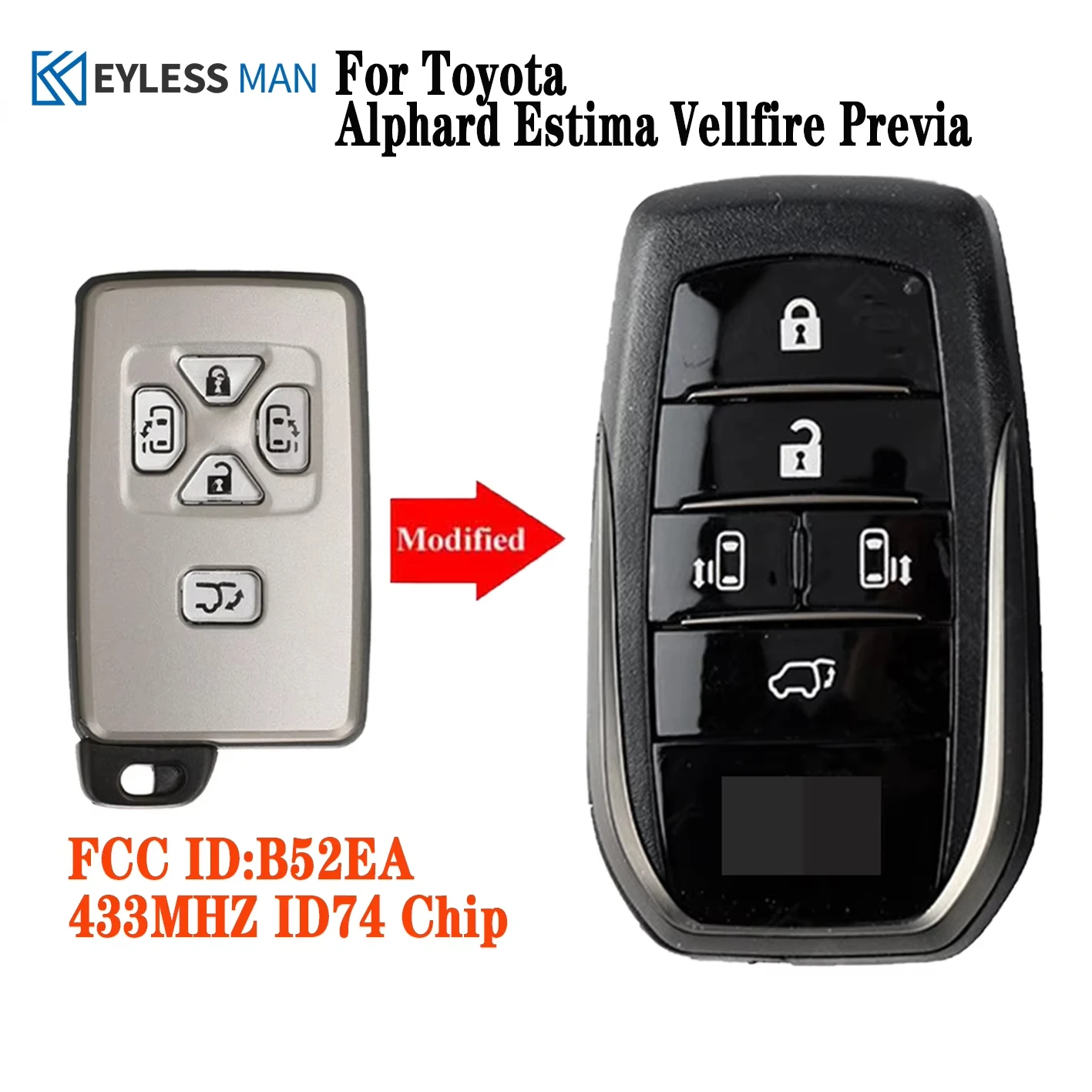 

B52EA Сменный смарт-дистанционный ключ от автомобиля для Toyota Alphard Vellfire Previa Voxy Noah, обновление до нового типа, чип дистанционного управления 433 МГц ID74