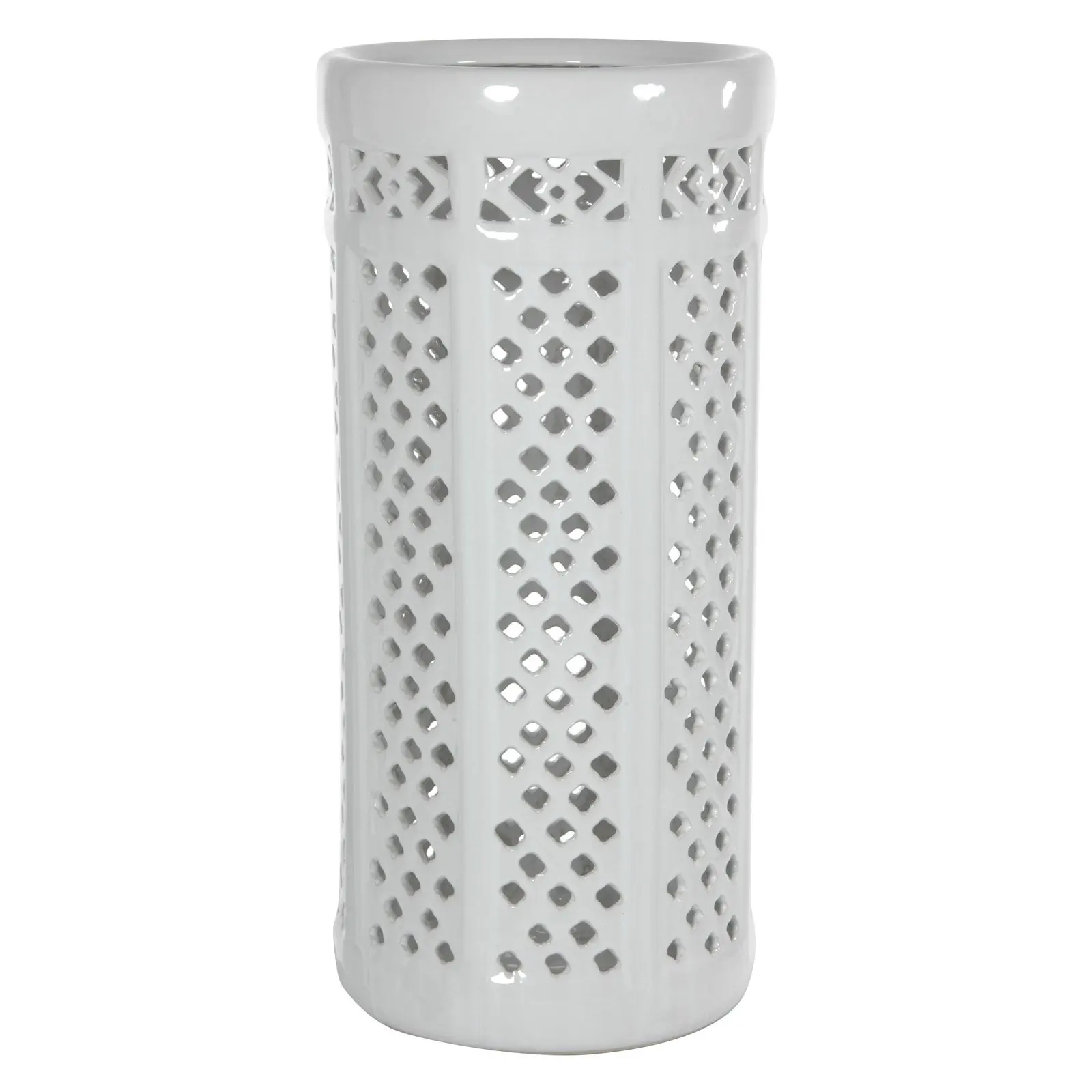 

Oriental 17" Carved Lattice Decorative Umbrella Stand, classic, white