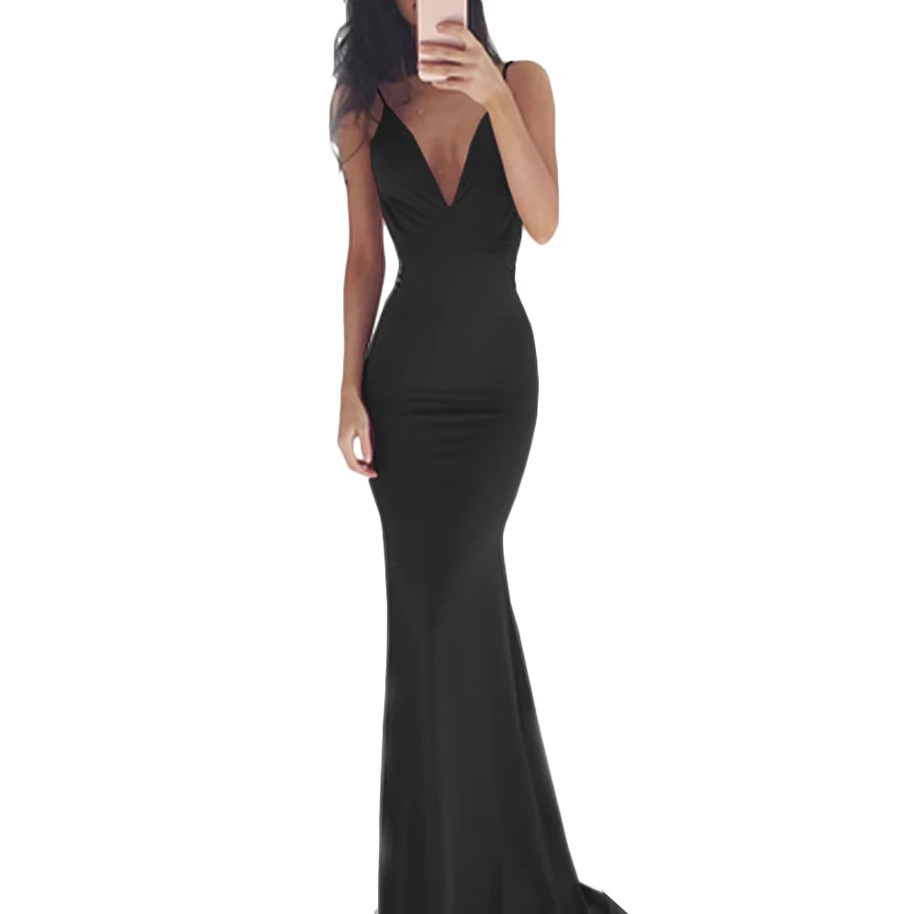 

Женское летнее сексуальное длинное вечернее платье без рукавов с глубоким V-образным вырезом