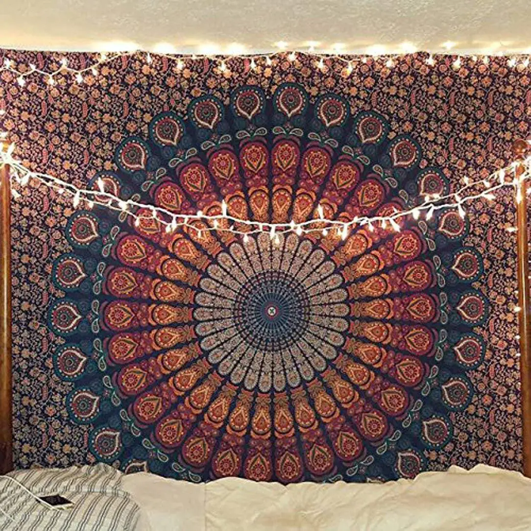 

Indian Manta Mandala Tapestry Wall Hanging Bohemian Aesthetic Psychedelic Picture Pared Yoga Blanket Mat Art Room Decoration
