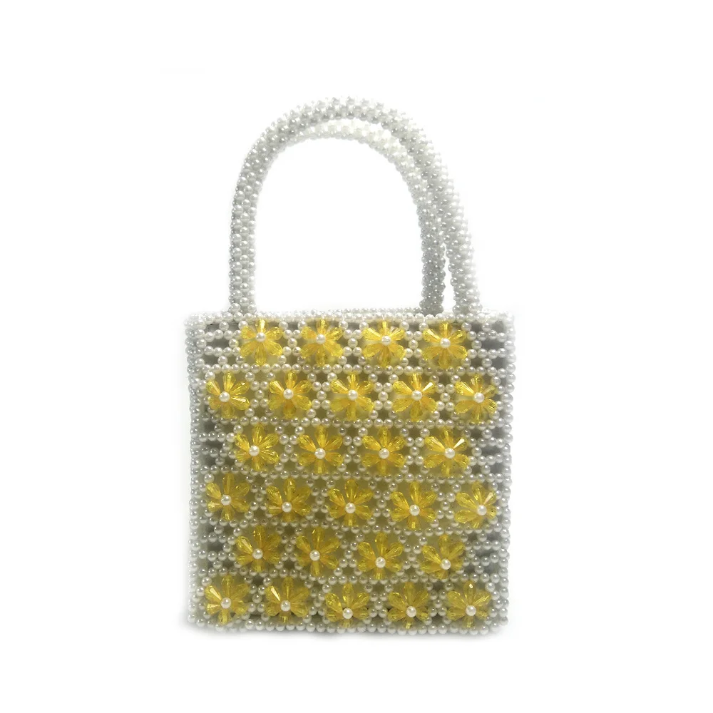 

New Six Petals Droplet Woven Pearl Handbag Niche Design Small Square Bag