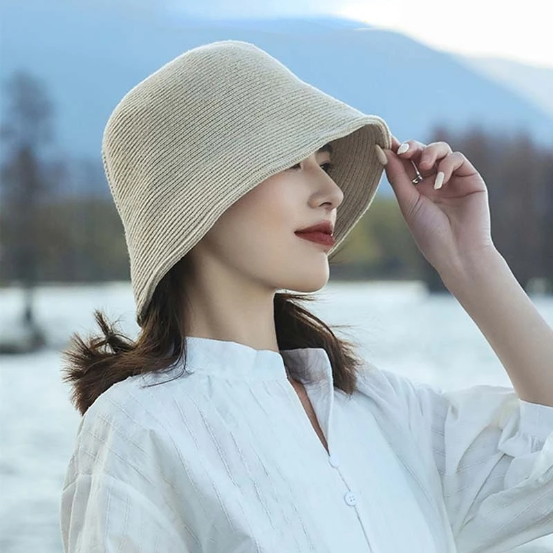 2022Autumn Winter New Knitted Bucket Hat Women Casual Outdoor Warm Fishman Hat Lady Solid Color Fashion Basin Hat Designer Style