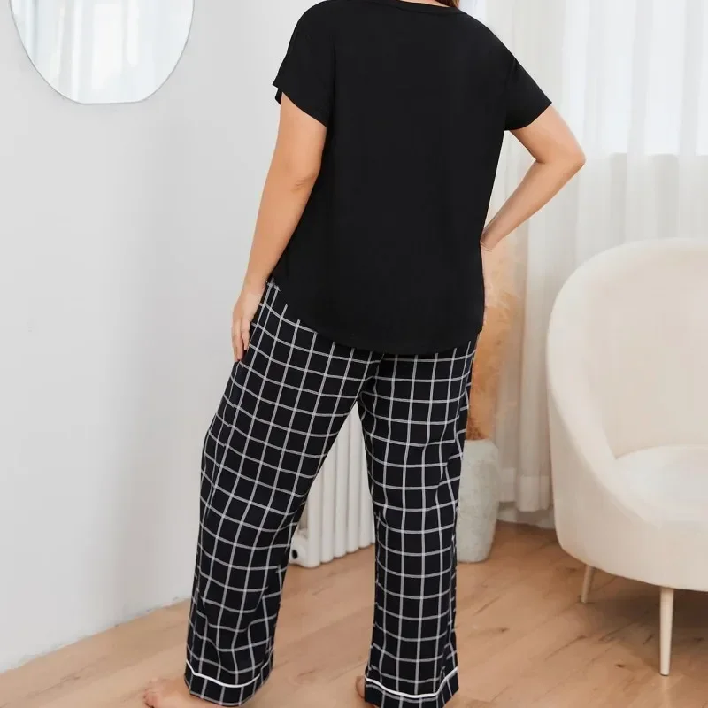 Женские брючные пижамные комплекты больших размеров на весну и лето топы с