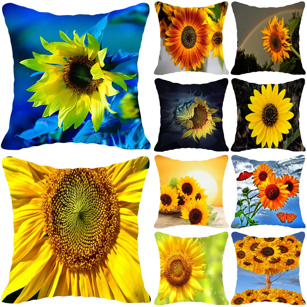 

45x45cm Sunflower Printing Pillowcase Simple Retro Cushion Cover Pastoral Style Home Decoration Peach Skin Couch Pillow Cases