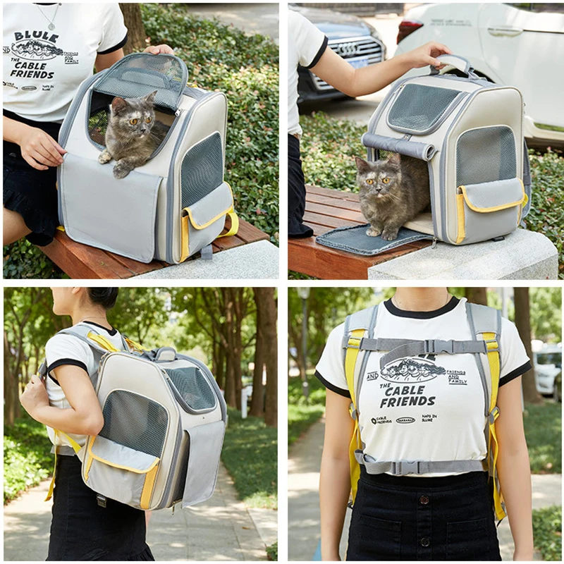 Cat Retractable Backpack Small Dogs Outdoor Transport Bags Expandable Large Capacity Breathable Puppy Pet Carrier Accessories images - 6