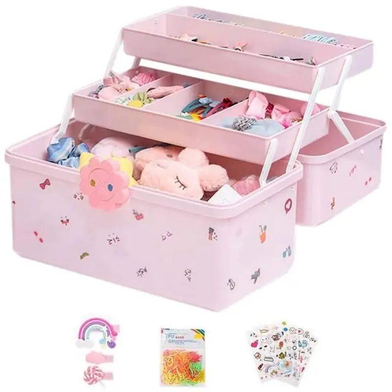

Hair Piece Organizer Pink Organizer Vanity Container Portable Cute Hair Clip Holder Makeup Storage Box Headband Holder