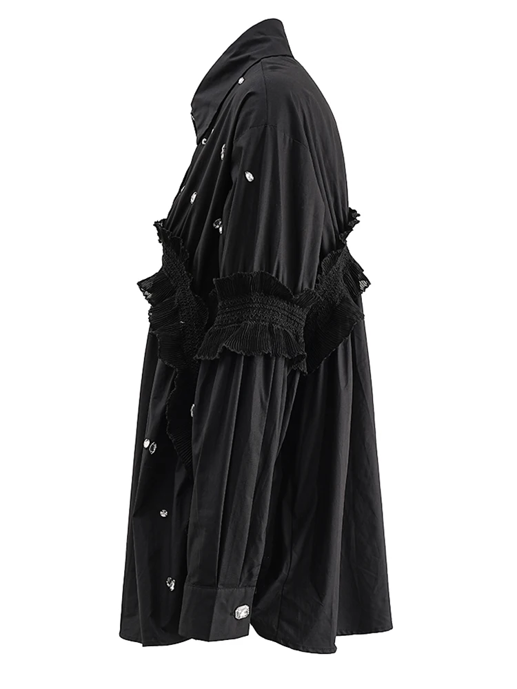 Женская блузка с длинным рукавом EAM черная элегантная рубашка отложным