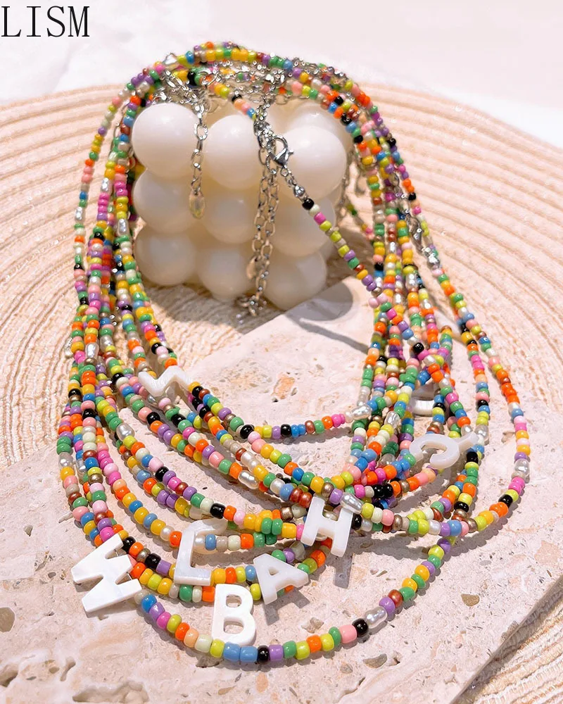 Мужское ожерелье с цветными бусинами и 26 буквами богемное модное женское в стиле