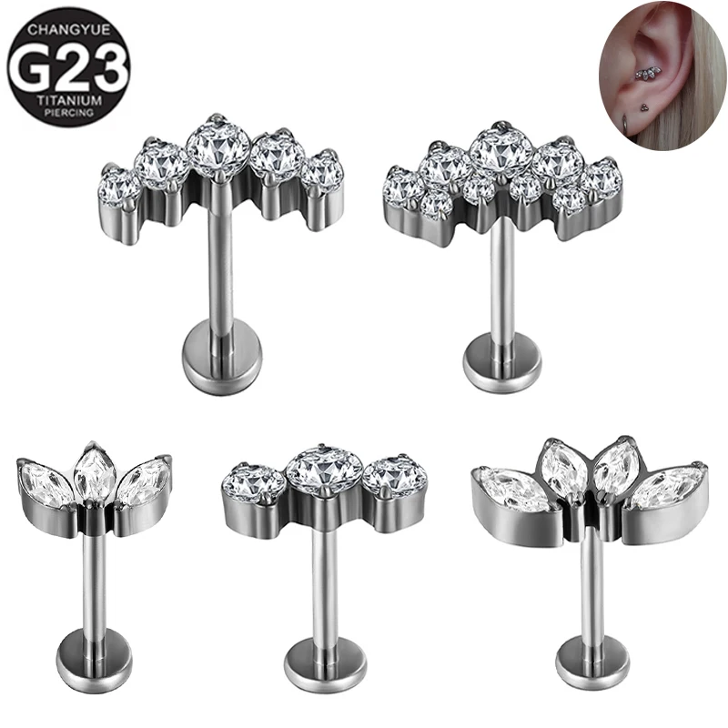 

G23 Titanium Ear Piercing Earring Nail Internal Thread Labret Lip Stud Cartilage Tragus Stud Earrings Body Piercing Jewelry 16G