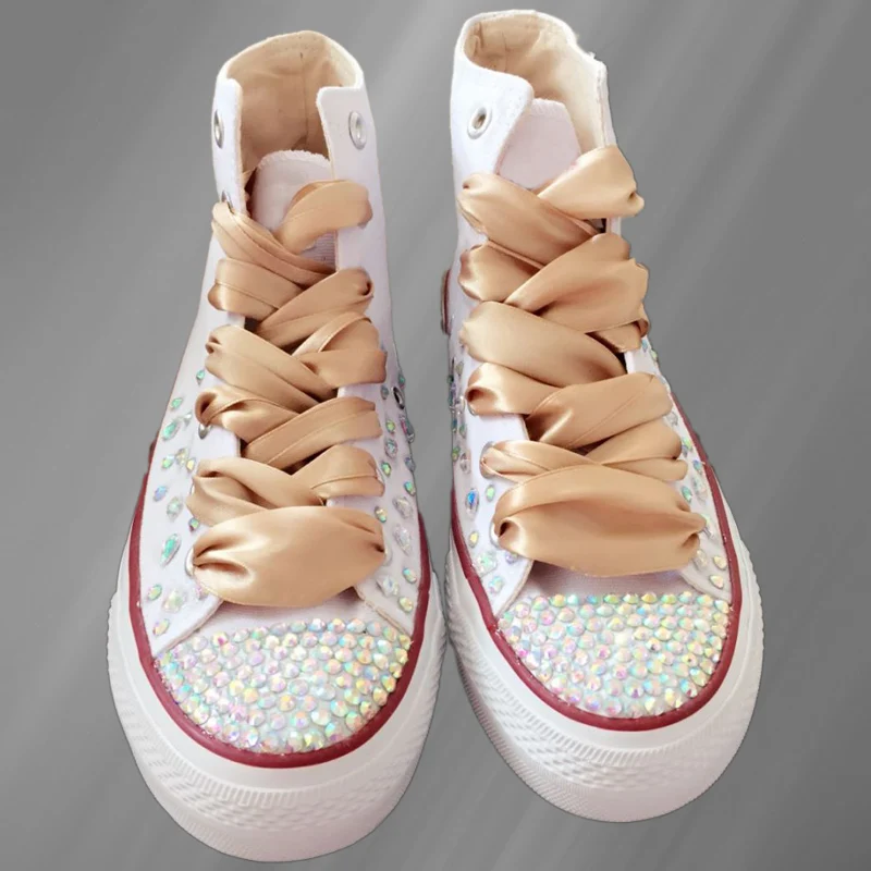 

Spring and autumn fashion new hand custom irregular rhinestones design sense ribbon canvas shoes popular comfortable leisure lei