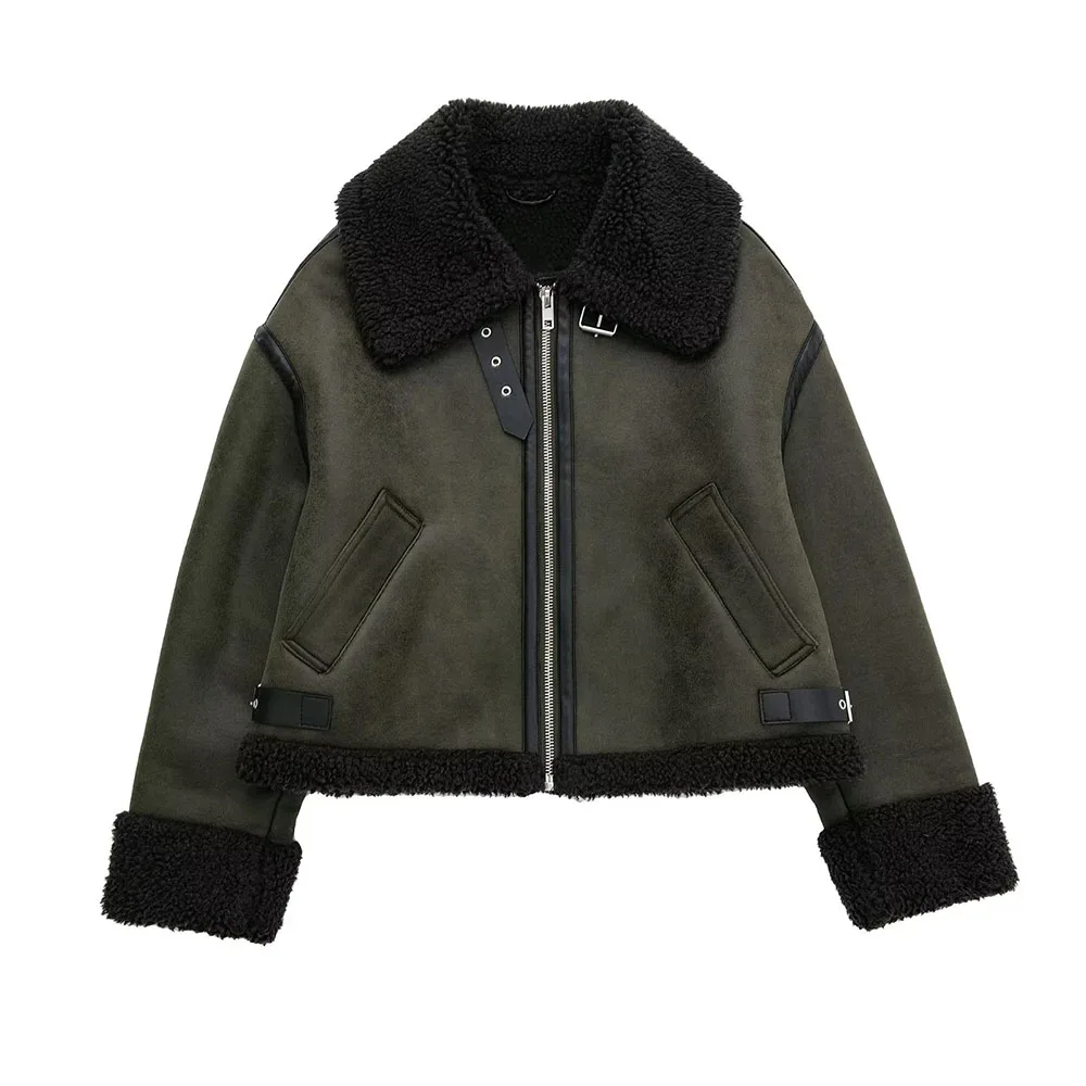 

PB&ZA Women 2022 Winter Fashion Double Jacket Coat Vintage Long Sleeve Female Outerwear Chic Overshirt