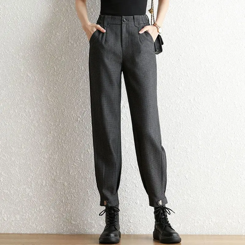 

Autumn And Winter New Plaid Casual Trousers For Women Spring And Autumn Harun Trousers Thick Casual Overalls For Women
