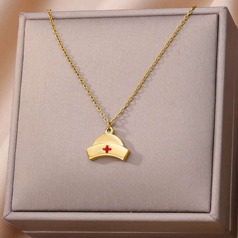 

Nurse Cap Necklaces For Women Gold Color Stainless Steel Necklace Pendant Jewelry Female Neck Chain Gift 2023 Free Shipping