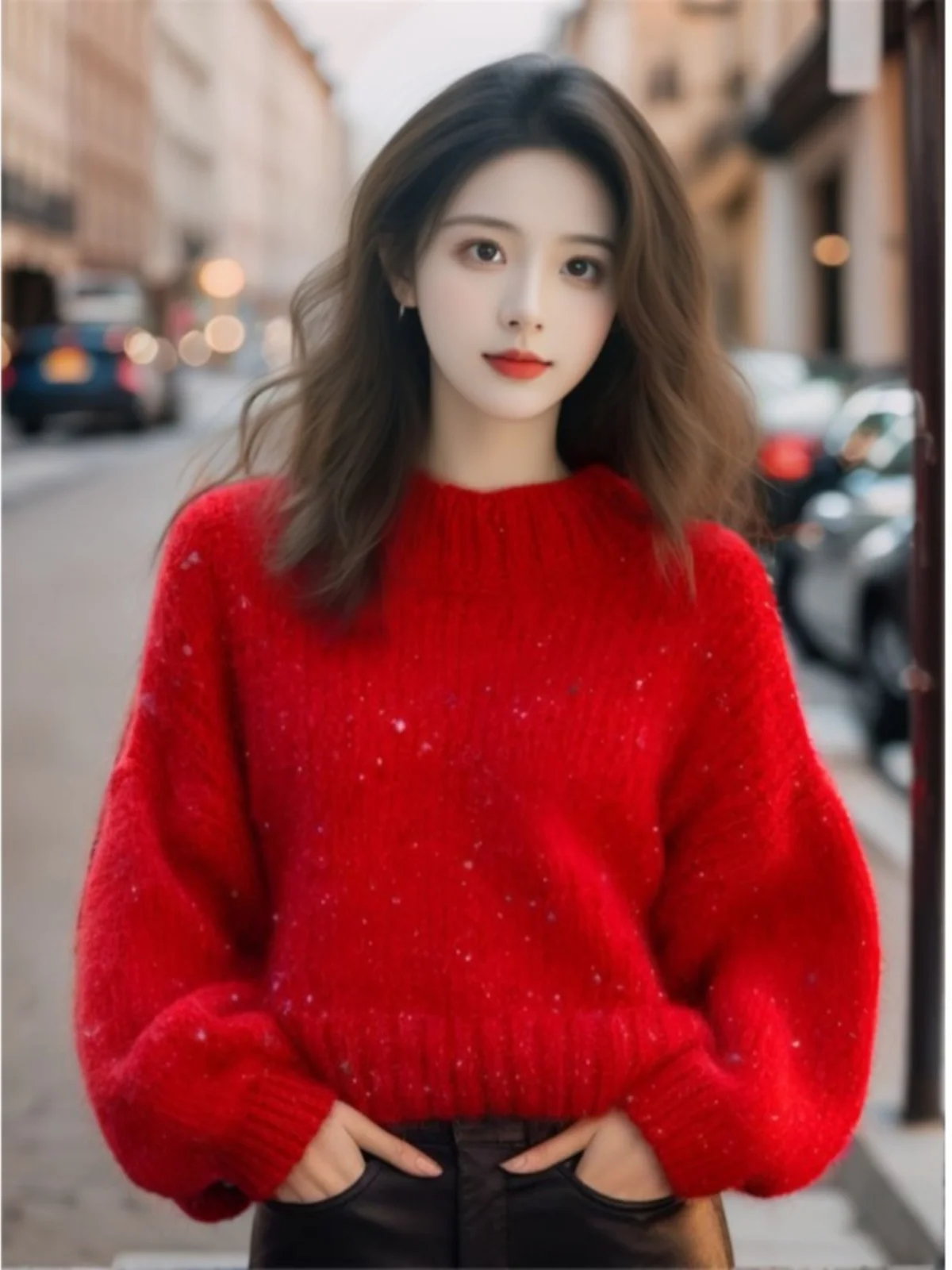 Рождественский Новый год красный свитер с блестками женский осенне-зимний 2023