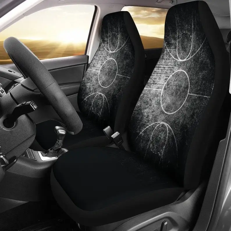 

Dark Grey Grunge Basketball Court Black Car Seat Covers Pair, 2 Front Car Seat Covers, Seat Cover for Car, Car Seat Protector, C