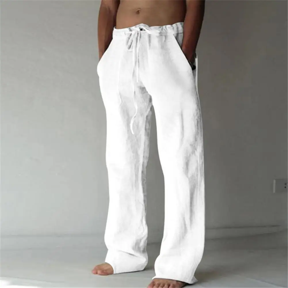 

Men Summer Trousers Elastic Waist Men Trousers Pockets Men Trousers