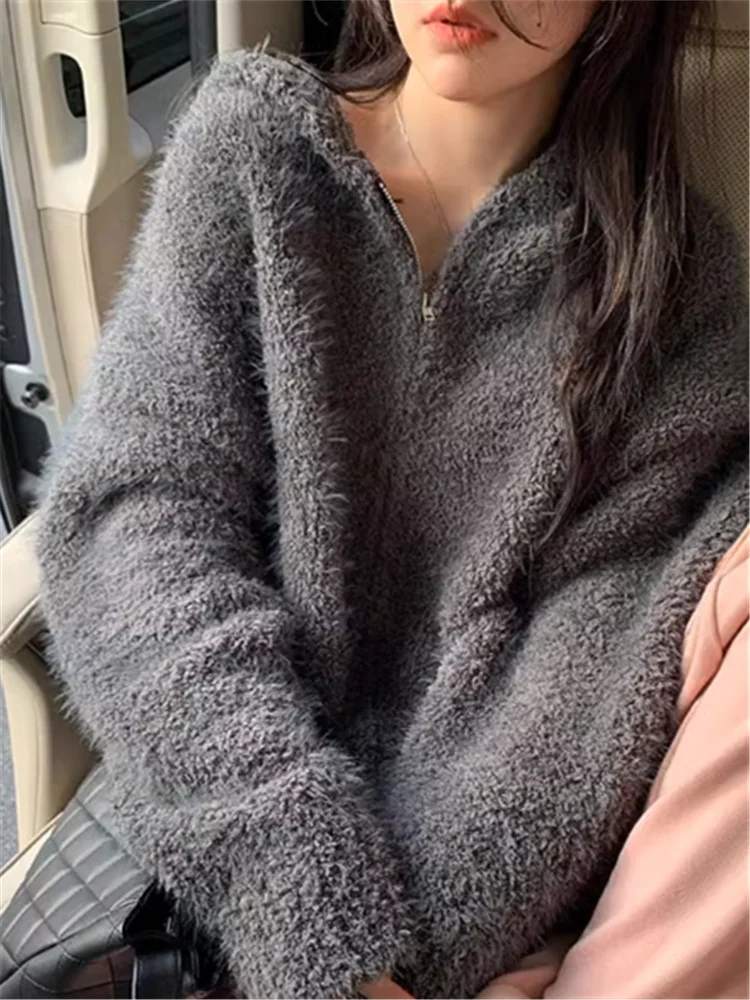 Idle Sle на молнии высококачественный норковый бархатный вязаный кардиган с