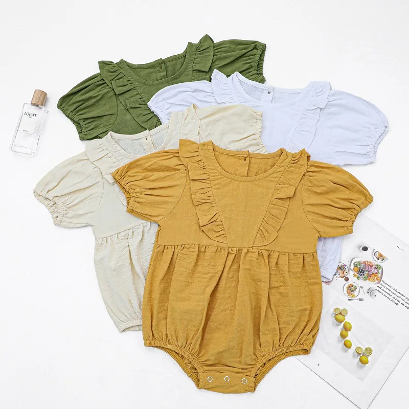 

New newborn cotton and linen jumpsuit for men and women baby short-sleeved bag fart romper baby romper