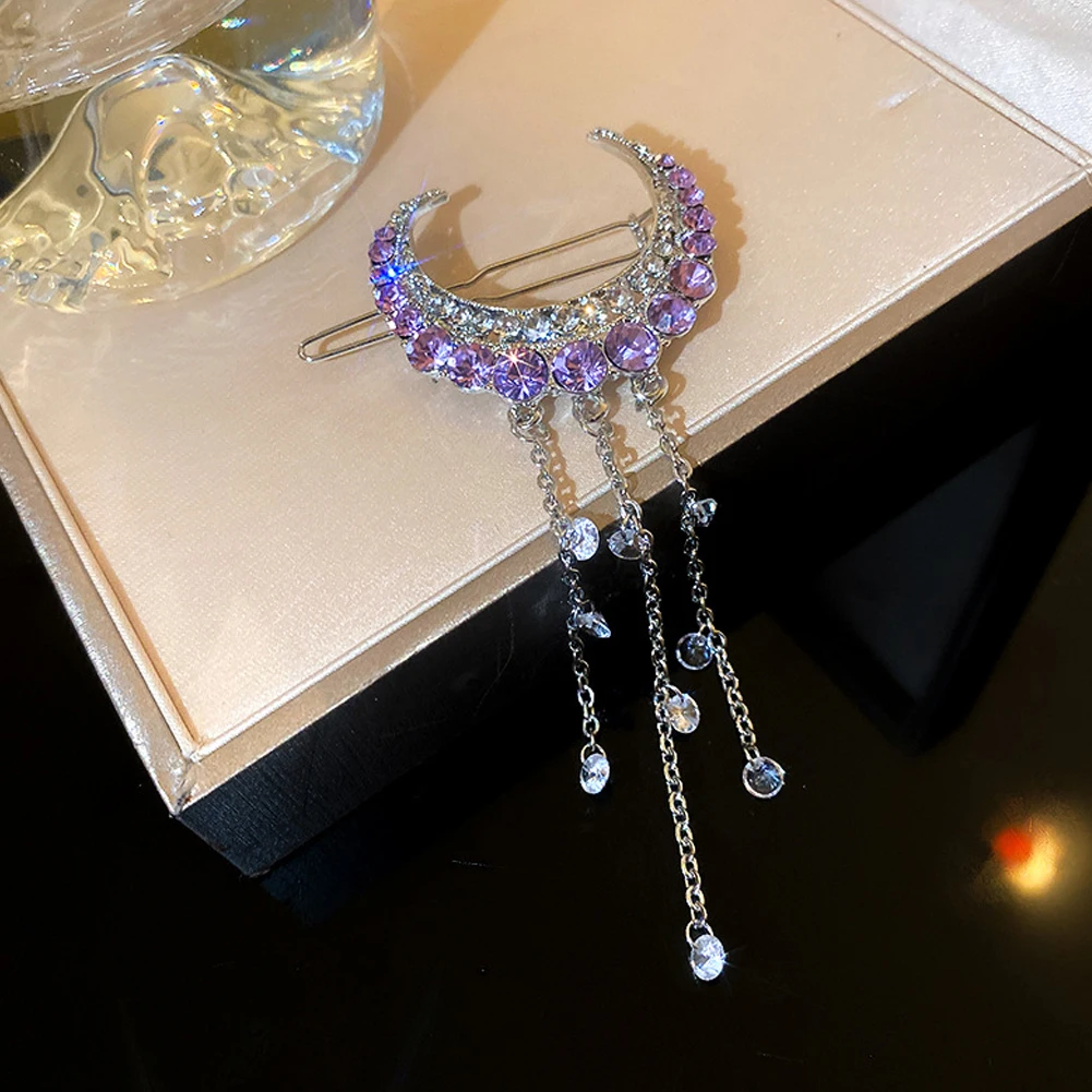

Tassel Hair Clip Crystal Elegant Girls Moon Long Tassel Dangle Hair Pins Fashion Beads Pendant Barrettes Women Styling Tools
