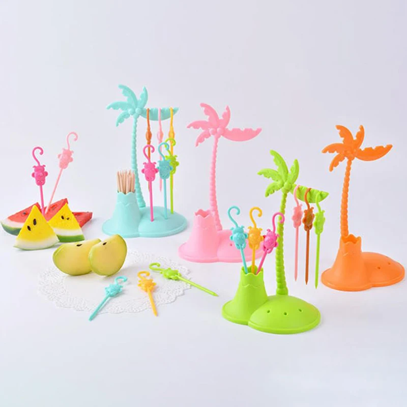 

Tableware Dinnerware Sets Creative Tree Design Plastic Fruit Forks 1 base + 7 Forks Vegetable Fork Set