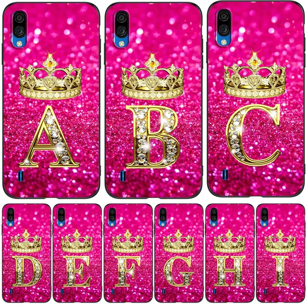 Case For ZTE Blade A5 2020 Case Phone Back Cover Case Black Tpu Case letter Diamond Crown pink