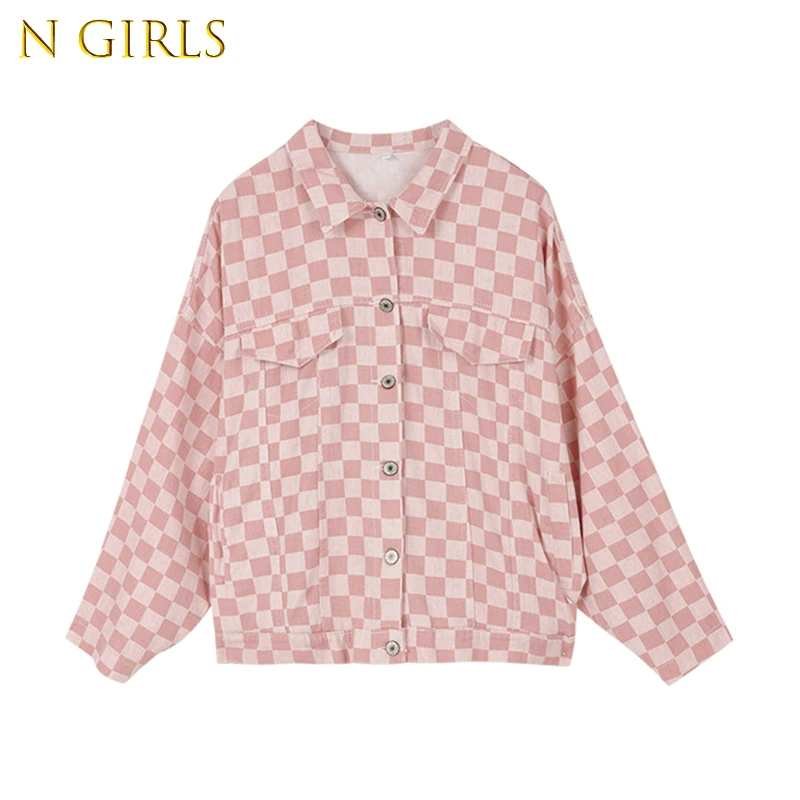 

Autumn Women Checkerboard Jacket Korean Plaid Dark Line Loose Wild Large Size Street Couple Long-sleeved Top Female Student Tide