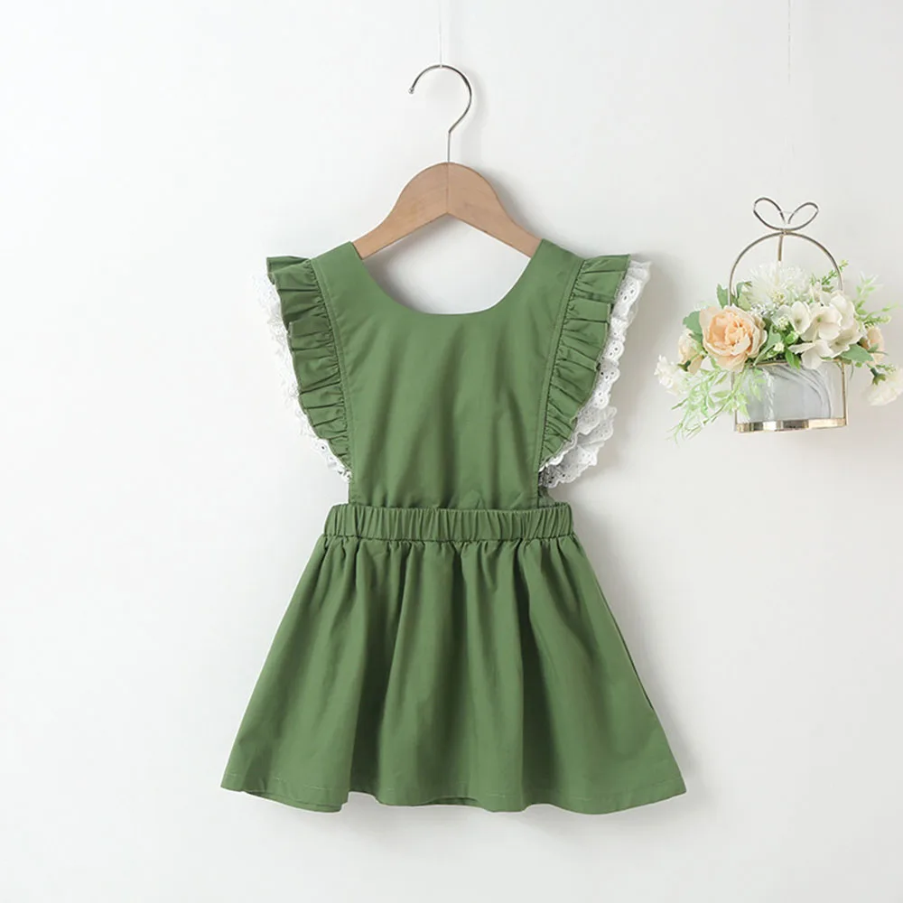 

Girls Casual Summer Clothes New Fashion Baby Girl Sleeveless Ruffles Dress Summer Cute Bow Solid Color Costumes For 2-6 Years