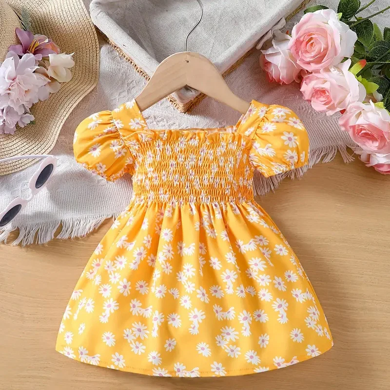 Летнее Клетчатое Хлопковое Платье Для Маленьких Девочек С Короткими Пышными