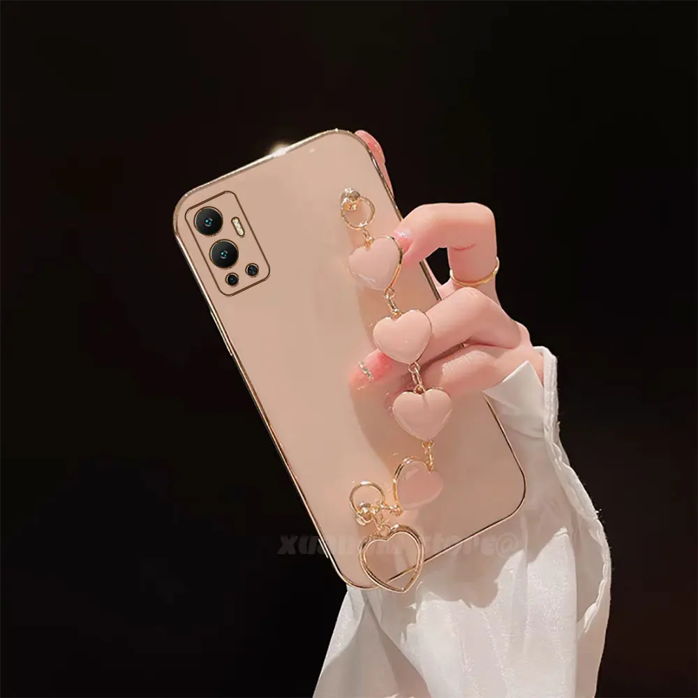Фото sterowany różowy łańcuszek z paskiem na nadgarstek etui na telefon dla Infinix Hot 12 X6817 X6817B Hot12 miękka silikonowa tylna obudowa z TPU №5