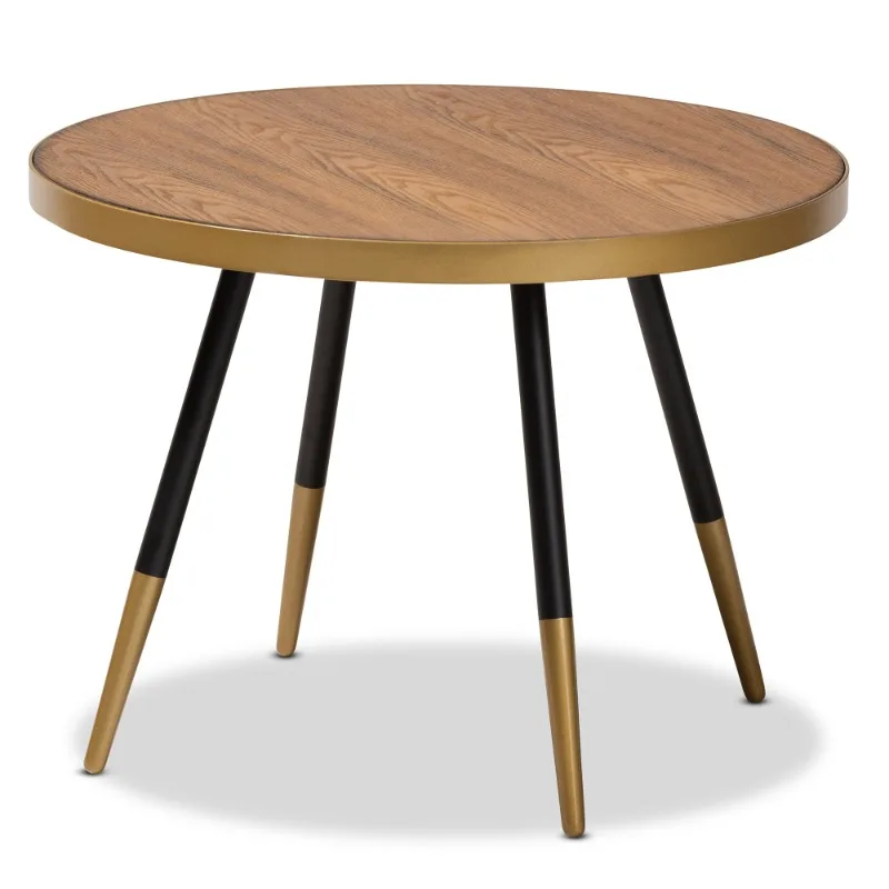 

Baxton Studio Lauro Modern and Contemporary Round Walnut Wood and Metal Coffee Table with Two-Tone Black and Gold Legs