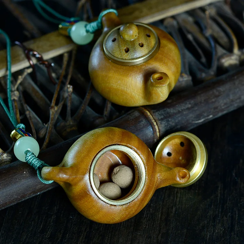 Зеленый горшок с ручкой из сандалового дерева полый мешок для благовоний шар